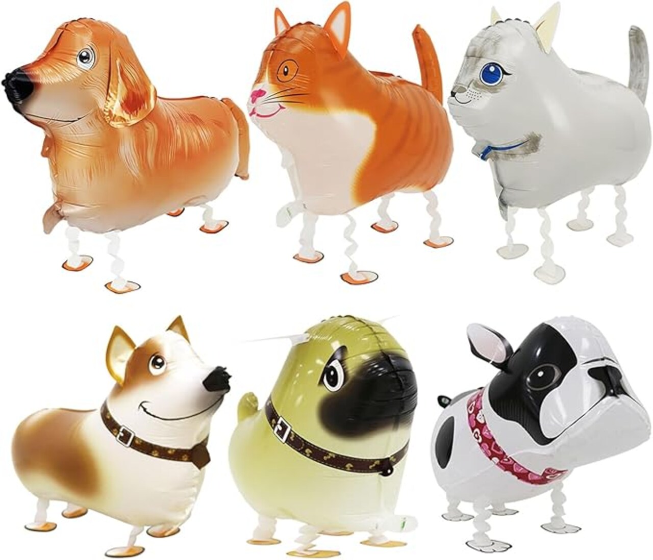 6-Piece Walking Animal Balloon Set - Life-Size Dog and Cat Mylar Foil Balloons - Realistic Walking Pet Decorations for Puppy Birthdays, Kitten Theme Parties, and Animal Lovers' Events